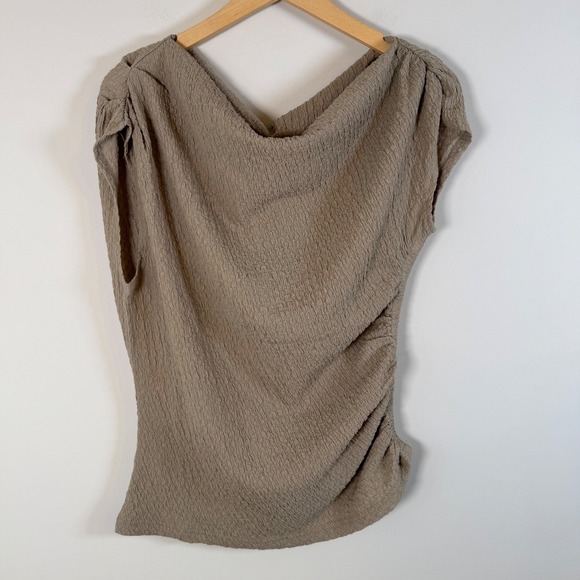 Modern Works Tops - NEW Modern Works One Shoulder Top Medium Tan Ruched Textured Asymmetrical Blouse